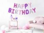 Σετ μπαλονιών “Happy Birthday” Ροζ Μοβ Mix (13 τεμ) - Image 2