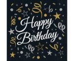 Χαρτοπετσέτες μαύρες Happy Birthday (20 τεμ)