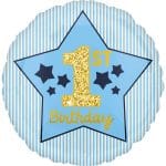 18" Μπαλόνι 1st Birthday Boy αστέρια μπλε & χρυσό