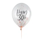 Διάφανα Μπαλόνια 'Happy 30th' με rosegold κομφετί (5 τεμ) - Image 2