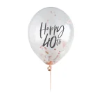 Διάφανα Μπαλόνια 'Happy 40th' με rosegold κομφετί (5 τεμ) - Image 2