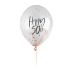 Διάφανα Μπαλόνια 'Happy 50th' με rosegold κομφετί (5 τεμ) - Image 2