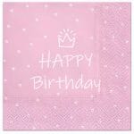 Χαρτοπετσέτες Happy Birthday κορωνίτσα ροζ (20 τεμ) - Image 2