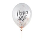 Διάφανα Μπαλόνια 'Happy 40th' με rosegold κομφετί (5 τεμ) - Image 4