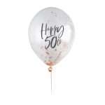 Διάφανα Μπαλόνια 'Happy 50th' με rosegold κομφετί (5 τεμ) - Image 4