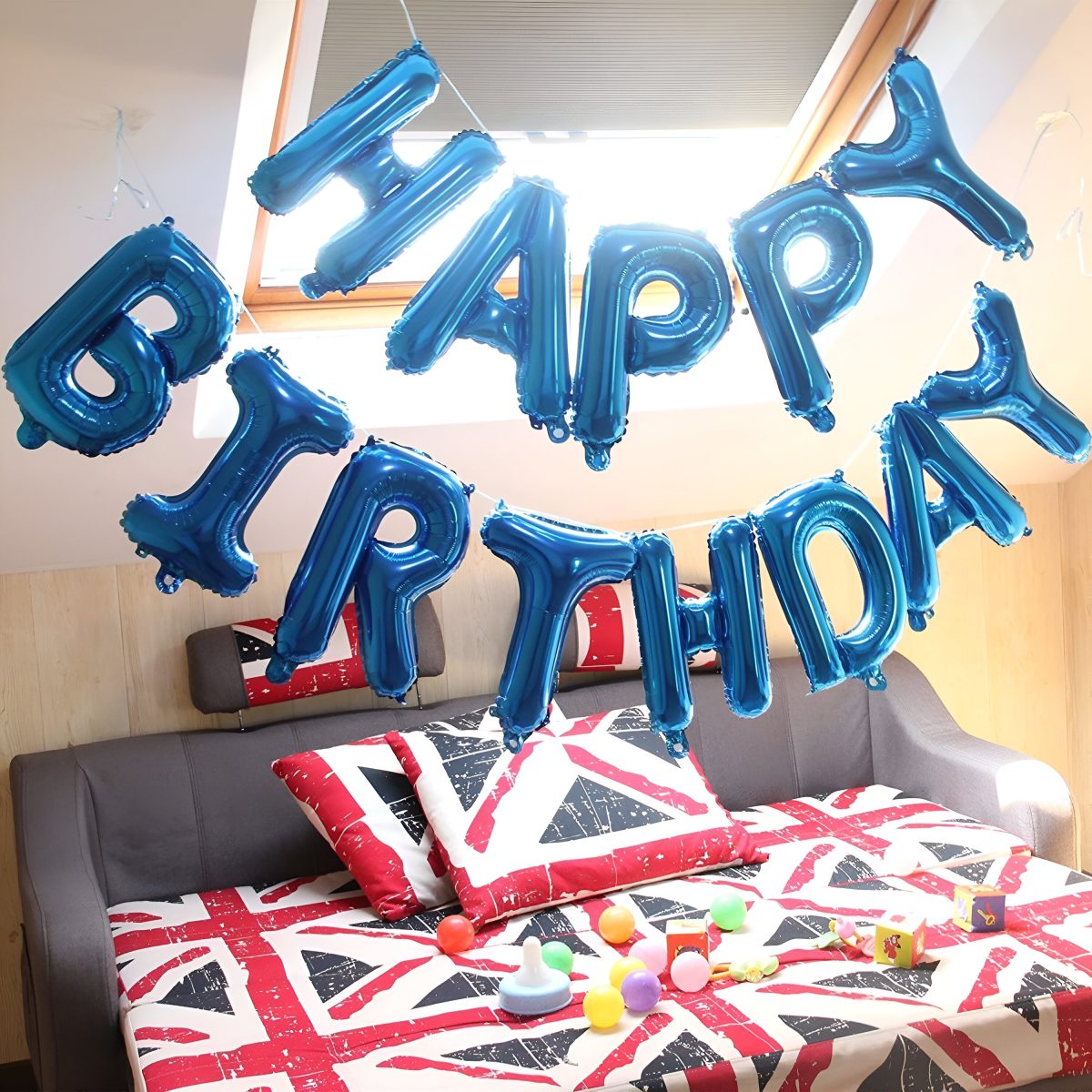 14" Μπαλόνια Happy Birthday Μπλε (13 τεμ) - Image 4