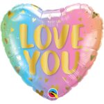 18” Μπαλόνι καρδιά ‘Love you’ παστέλ όμπρε & καρδιές - Image 4